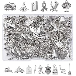 SUPERFINDINGS 150 Unids 15 Estilos Colgantes de Aleación de Estilo Tibetano Encantos Mágicos de Plata Antigua Colgantes de Cuentas de Tema de Película de Metal para Fabricación de Joyas