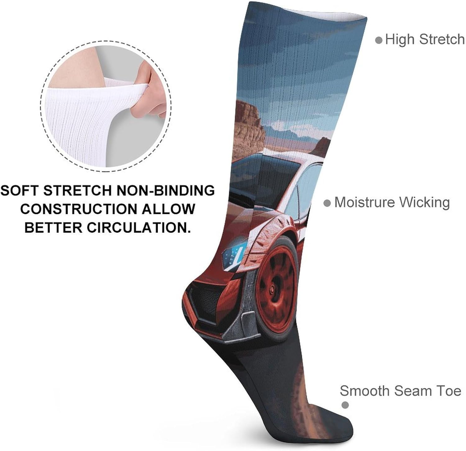 Red Race Car Knee High Socks Cozy Knee High Socks Soft Mid-Length Sock for All Seasons Daily Wear Adult