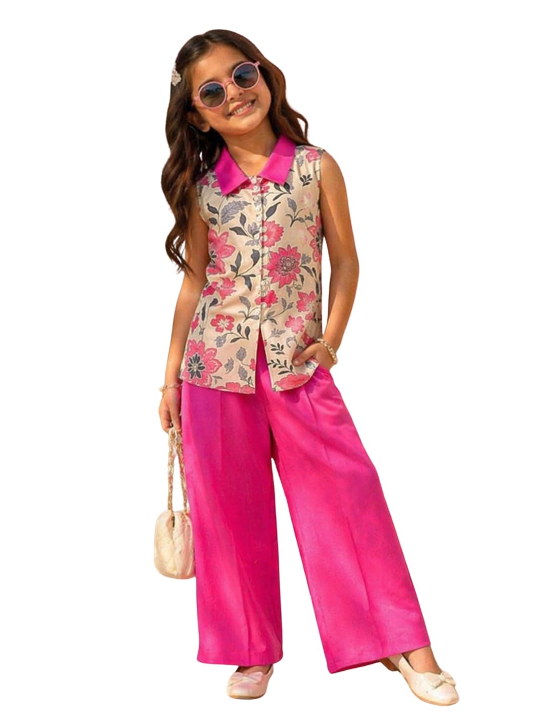 superminis Girls Rayon Floral Print Sleeveless Co-ord Set-picture-11