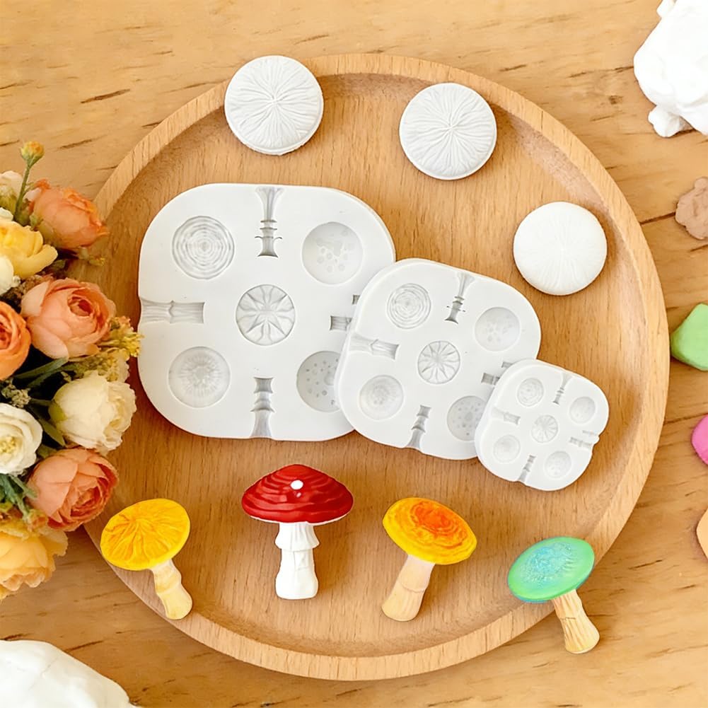 6 Pcs Mushroom Polymer Clay Silicone Mold, 5 Shapes & 3 Sizes, Chocolate Cake Fondant Molds for Cupcake Dessert Biscuit Candy, Mushroom Fall Polymer Clay Tools for Jewelry Making (Color:Whiite)