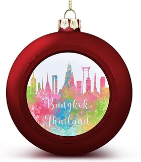 Colorful Cities Landscape Xmas Balls Ornaments Thailand Bangkok Rainbow Skyline Christmas Decorations Tree Balls for Holiday Wedding Party Decoration, Xmas Hanging Balls Tree Decorations