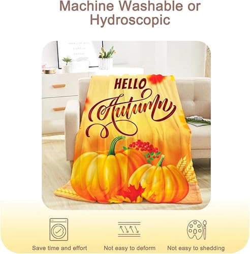 Miniatura 3 de Manta decorativa de otoño, manta de calabazas naranjas, manta de forro polar de otoño de Acción de Gracias para sofá, cama, sofá al aire libre,