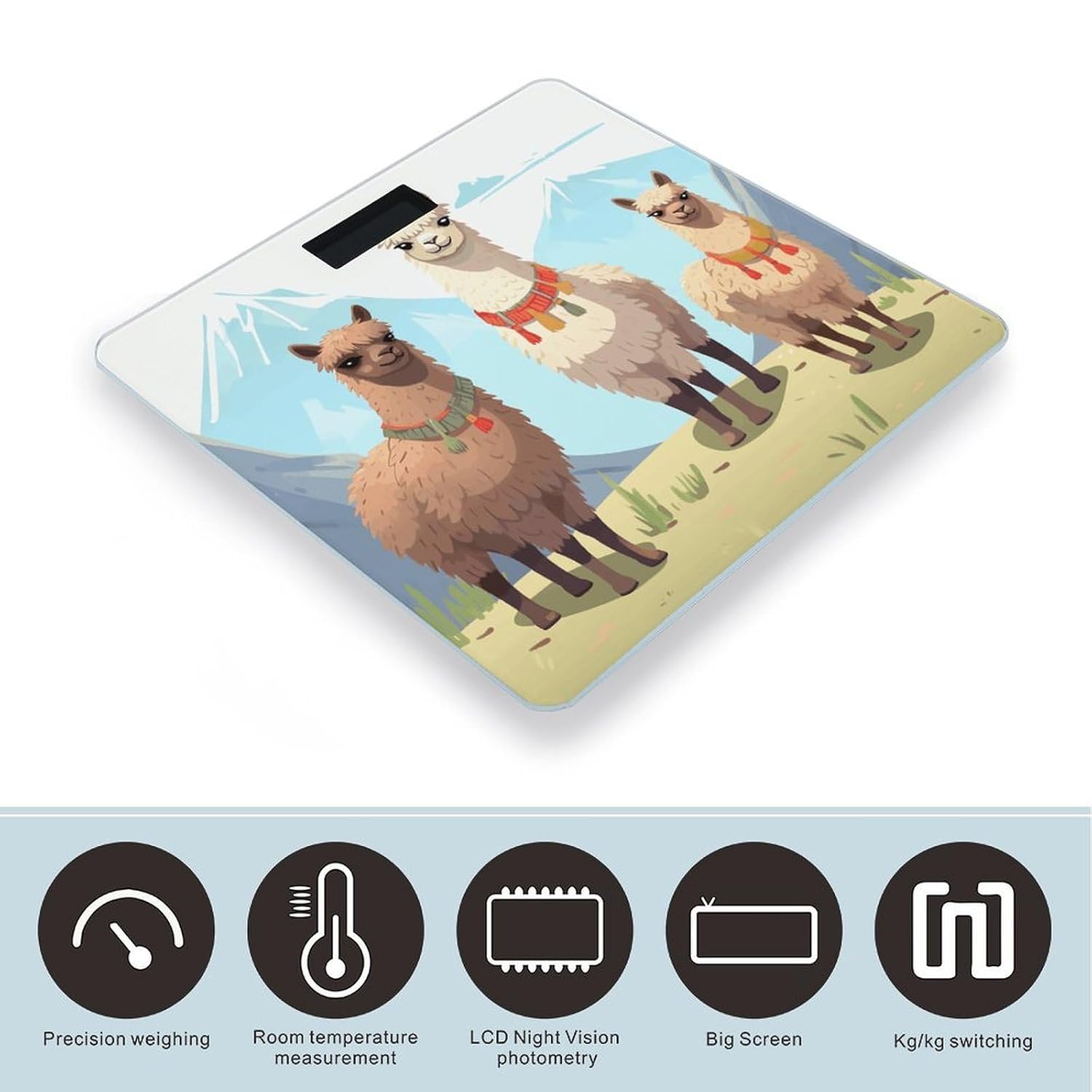Llama and Alpaca Digital Bathroom Scale for Body Weight Tempered Glass Smart Weight Scale for People Highly Accurate Digital Weighing Machine Body Scale with Large LCD Display
