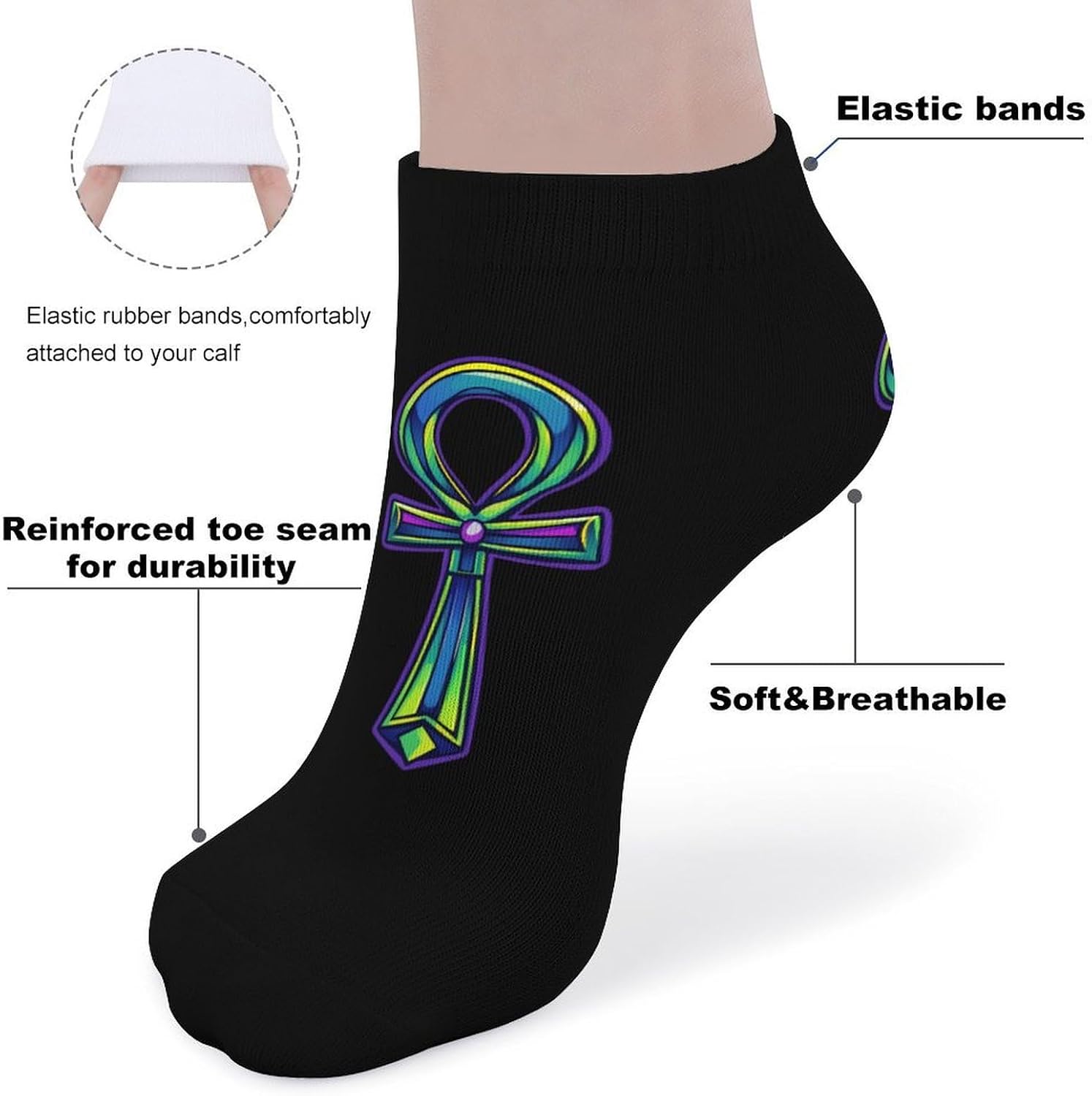 Ankh Egyptian Symbol Ancient Egypt 5 Pairs Ankle Socks for Men Women No Show Low Cut Athletic Short Socks