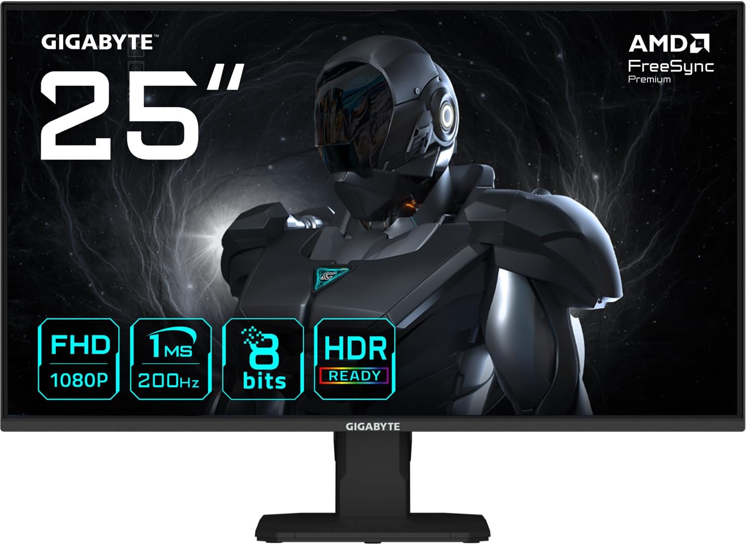Gigabyte GS25F2 24.5″ FHD Gaming Monitor – 1920 x 1080, 200Hz, 1ms, 300 cd/m², Display HDR 10, HDMI 2.0, DisplayPort 1.4 Gigabyte GS25F2 24.5″ FHD Gaming Monitor – 1920 x 1080, 200Hz, 1ms, 300 cd/m², Display HDR 10, HDMI 2.0, DisplayPort 1.4