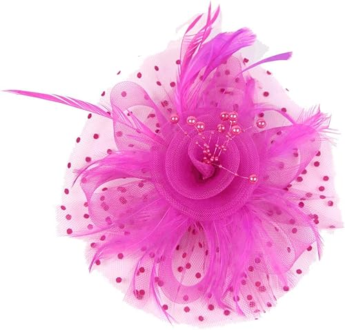 Tocado para mujer, sombrero de fiesta de té, tocado de plumas y flores, diadema con pinzas para el cabello, malla punteada con cuentas