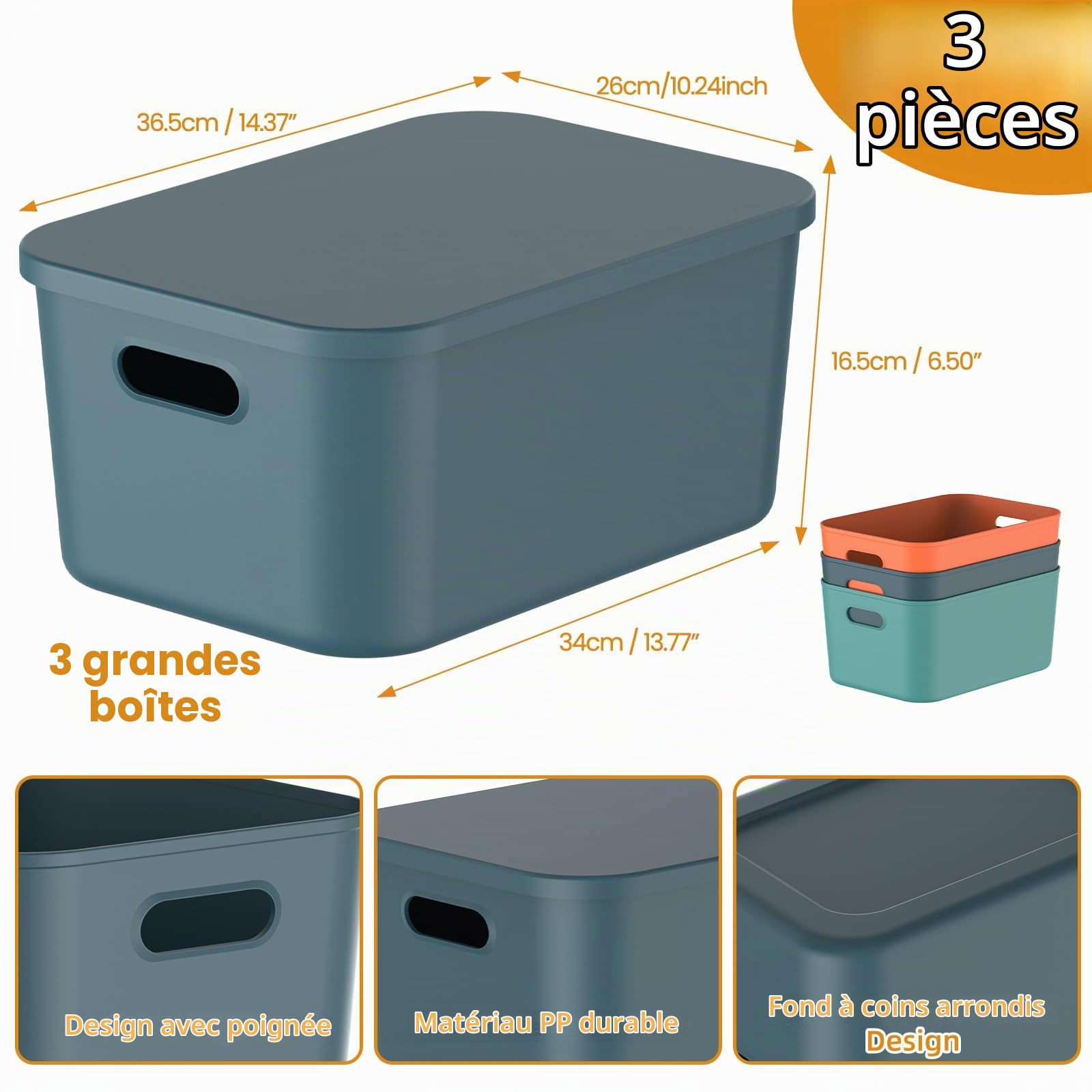 johgee 3er-Set Aufbewahrungsbox mit Deckel, Kunststoff Aufbewahrungsboxen, Stapelbare Ordnungsboxen Aufbewahrung, Aufbewahrungskorb für Regal, Küche, Schlafzimmer, Schrank, Badezimmer