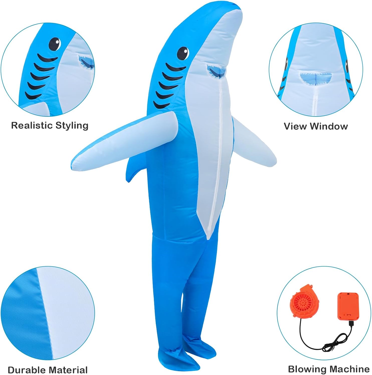 Jranter Inflatable Costumes for Adults - Full Body Standing Shark Costume with Air Pump, Air Blow-up Deluxe Cosplay Party Costume - Image 7