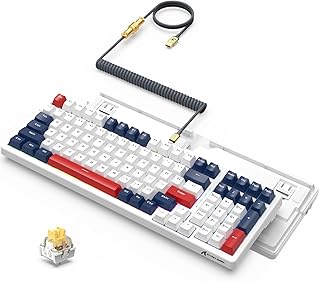Wired Gaming Keyboard and Custom Coiled USB C Cable,TKL Hot Swappable Mechanical Keyboard Yellow Switches,for PC PS5 PS4 Xbox-2 in 1 Kit