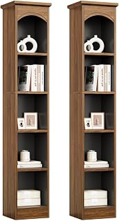 LITTLE TREE 70.9" Tall Bookshelf, 5-Tier Open Bookcase with Cubes, Bookshelves with Storage Space, Freestanding Narrow Bookcase for Home Office, Brown, 2 Pack
