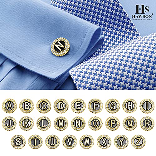 Hawson Cufflinks For Men 18K Gold Or Silver Color (A-Z Initial) Suitable For French Cuff Shirt And Dress Shirt, Men's Fashion Accessories Wedding Day Wearing, Men’s Jewelry Or Gifts For Him, Birthday Anniversary Father Day Gifts #TOP13