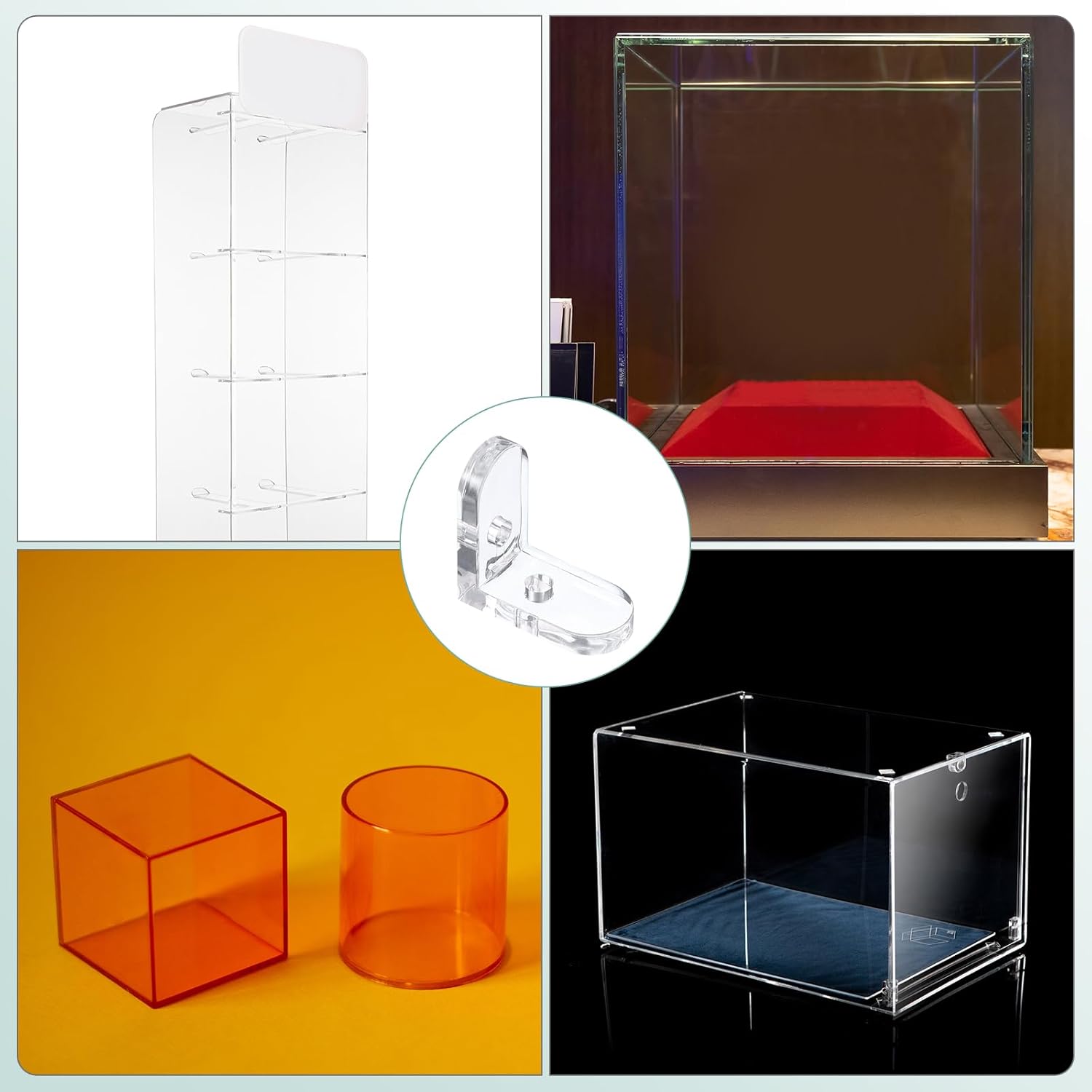 uxcell 20 Set Acrylic Corner Bracket, L-Shaped Corner Connector Joint Hanger Brace Brackets Transparent w/Sticker for DIY Display Box
