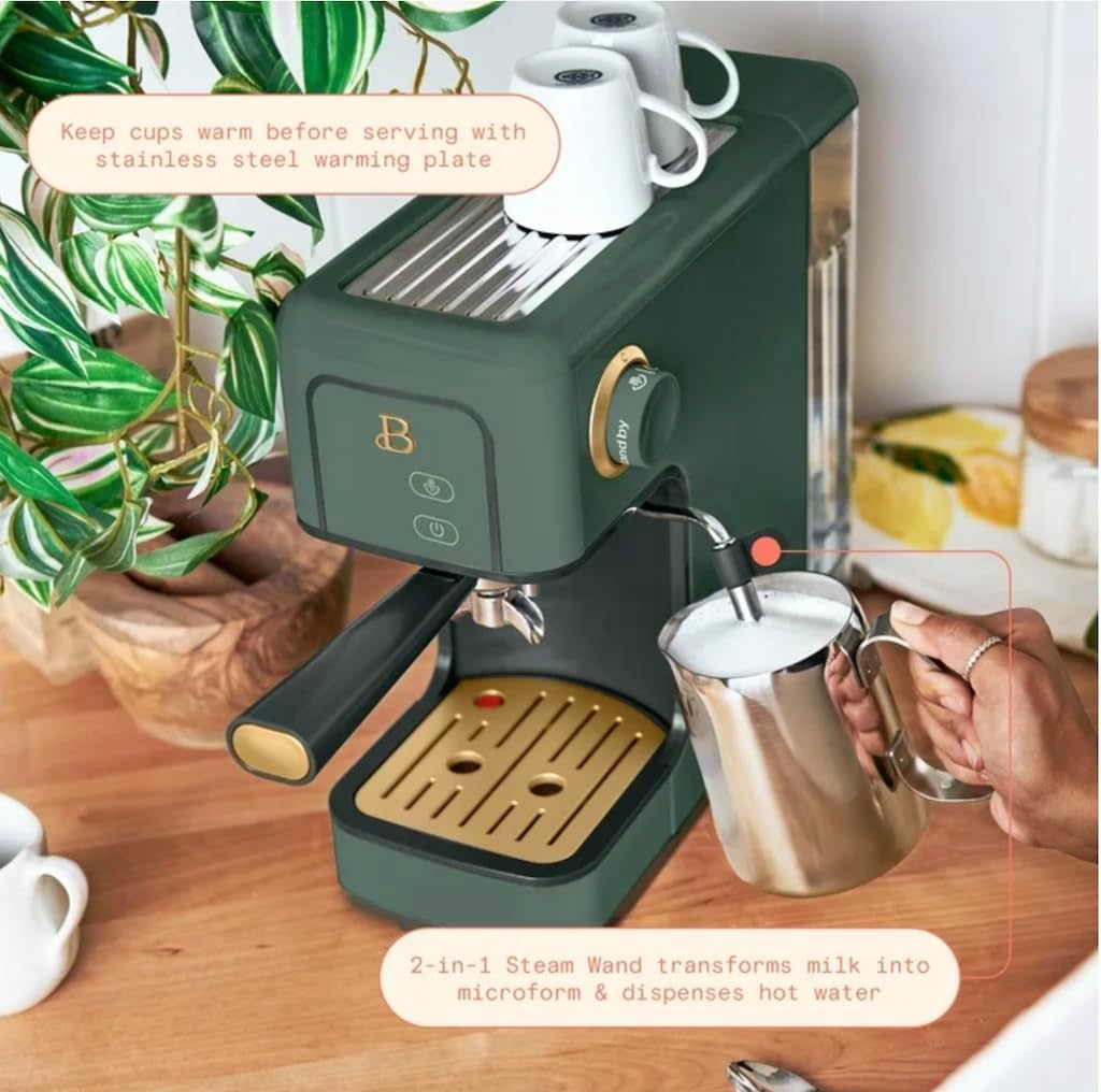 Slim Espresso Machine with 20-Bar Pressure, Thyme Green