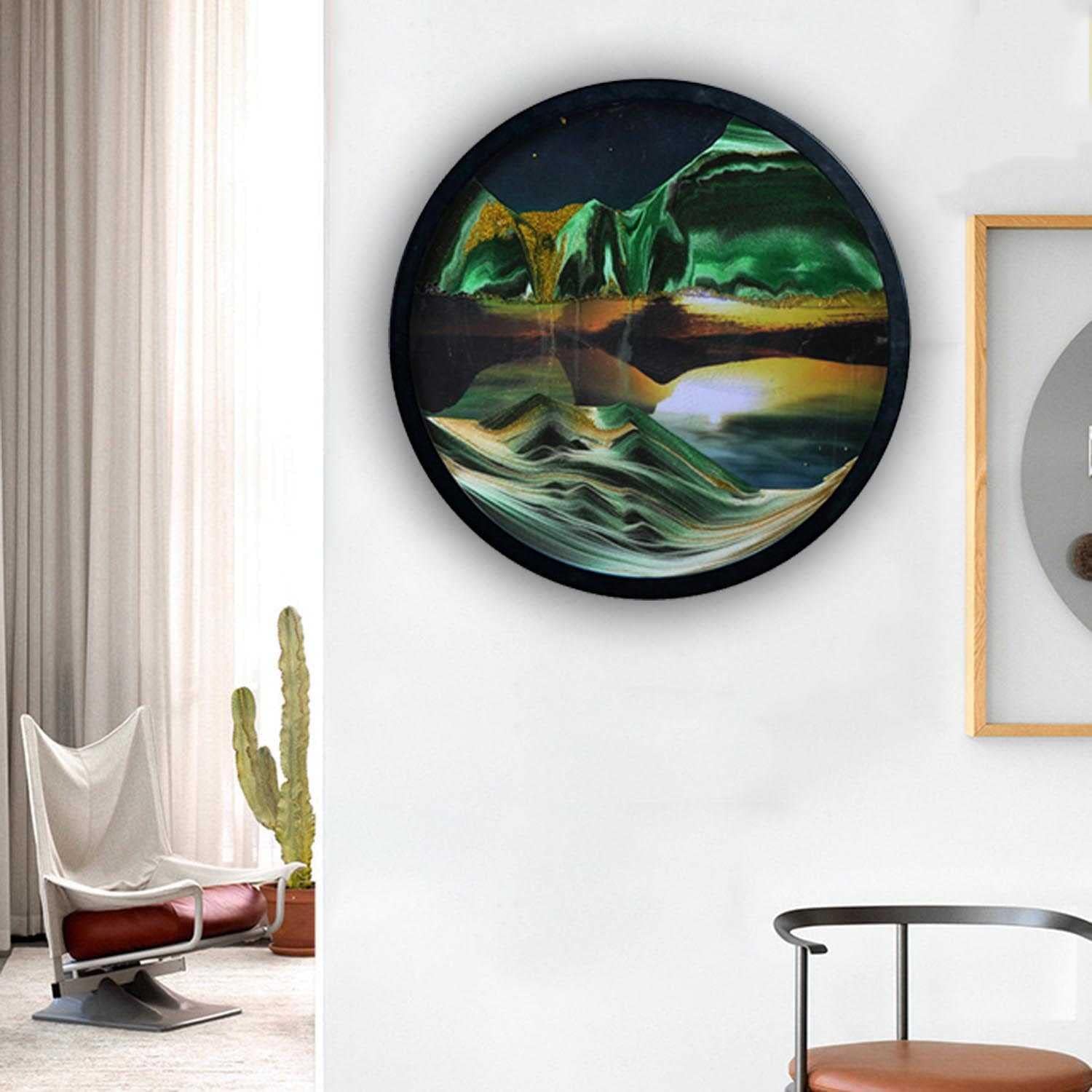 KRIDDR Moving Sand Art Pictures Set of 2 Round Glass 3D Moving Deep Sea Sand Landscape for Kids Adults Relax Toys Home Office Desk Decor