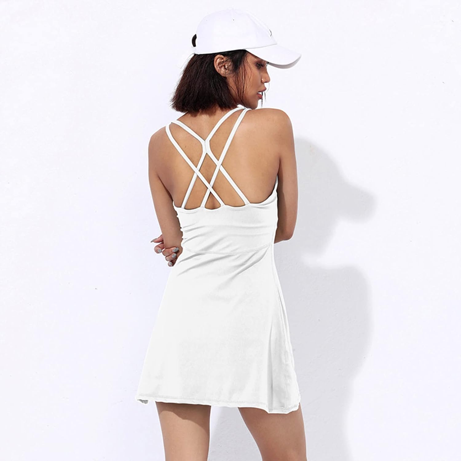 Womens Exercise Workout Dress with Built-in Shorts Sleeveless Athletic Dresses for Golf Tennis