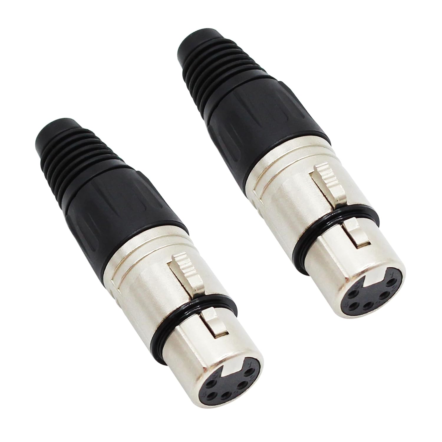 5-Pin XLR Cable Connector XLR 5 Pin Female Plug Connector Mic Cable Plug Connector Audio Adapter for Microphone,Mixers,Black+Silver,2 Pack