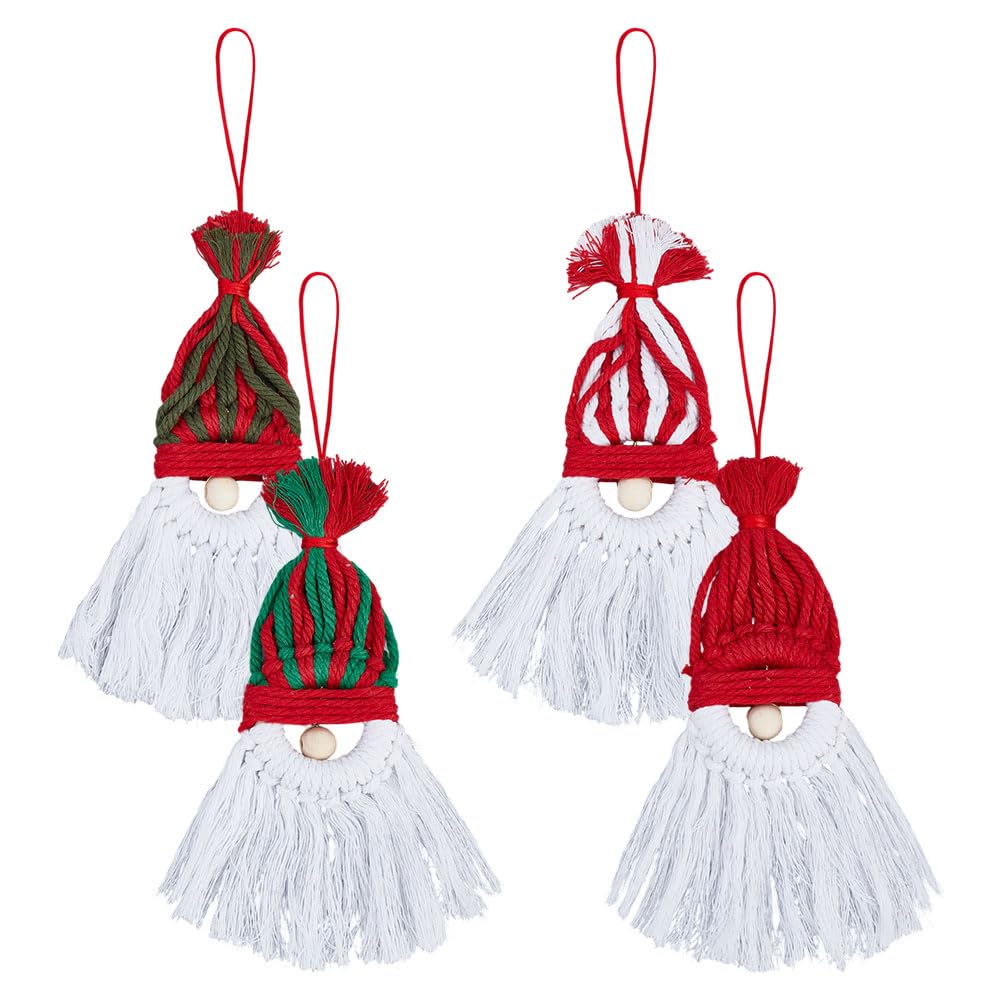 Nains de Noël en macramé faits main en coton et perles de bois de 26 cm