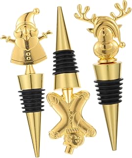 BESPORTBLE 3Pcs Christmas Wine Stoppers Reusable Holiday Bottle Caps with Santa Reindeer Gingerbread Designs for Parties Home Bars Wine Beverage Sealing