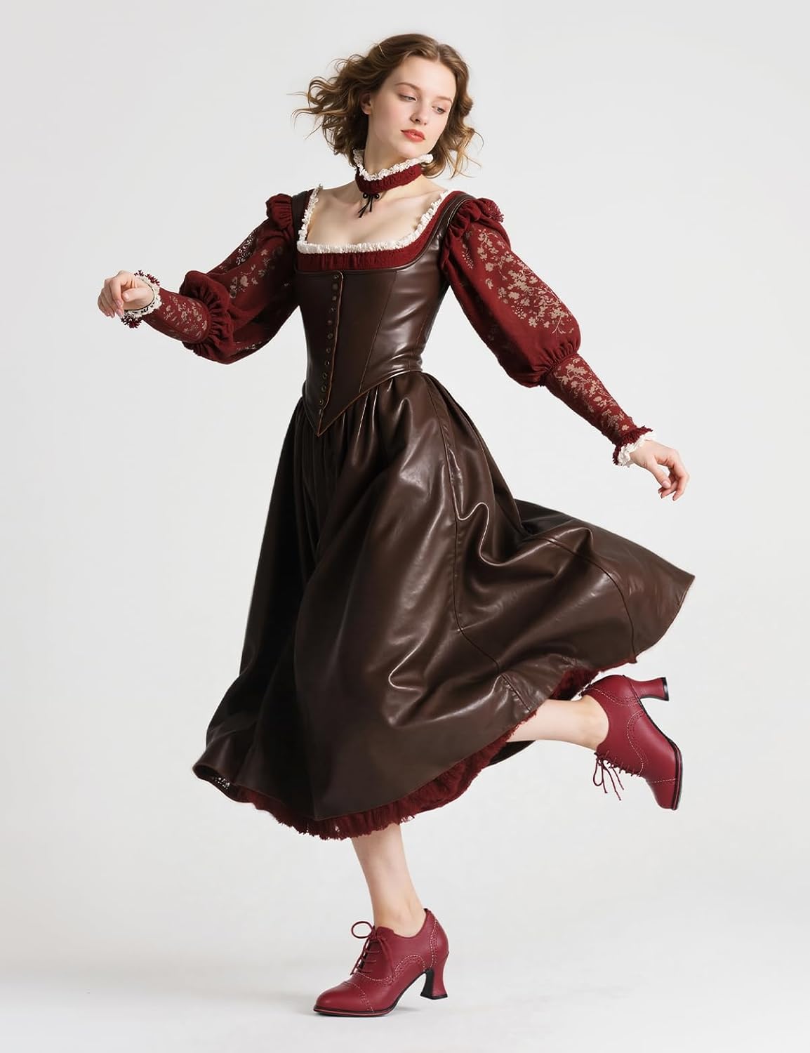 Women's Black Oxfords Dress Wingtip Vintage Comfortable Chunky High Heel Lace Up Brogues Booties - Image 7