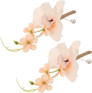 2Pcs Artificial Wedding Boutonniere for Groom and Bride Floral Decoration for Wedding Party Suit Corsage Couple Boutonniere Flowers Wedding Supplies