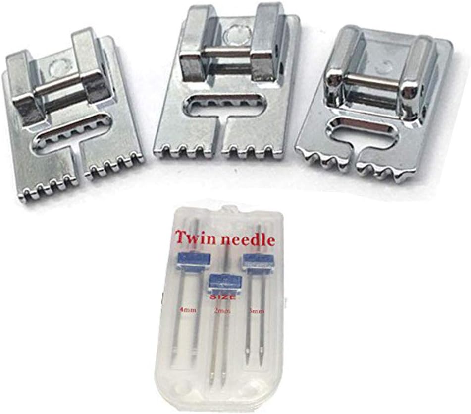 LNKA 3 Pcs Double Twin Needles Pins (3 Size Mixed 2.0/90 3.0/90 4.0/90) with 3pcs Groove Pintuck Presser Foot Sewing Machine Accessories