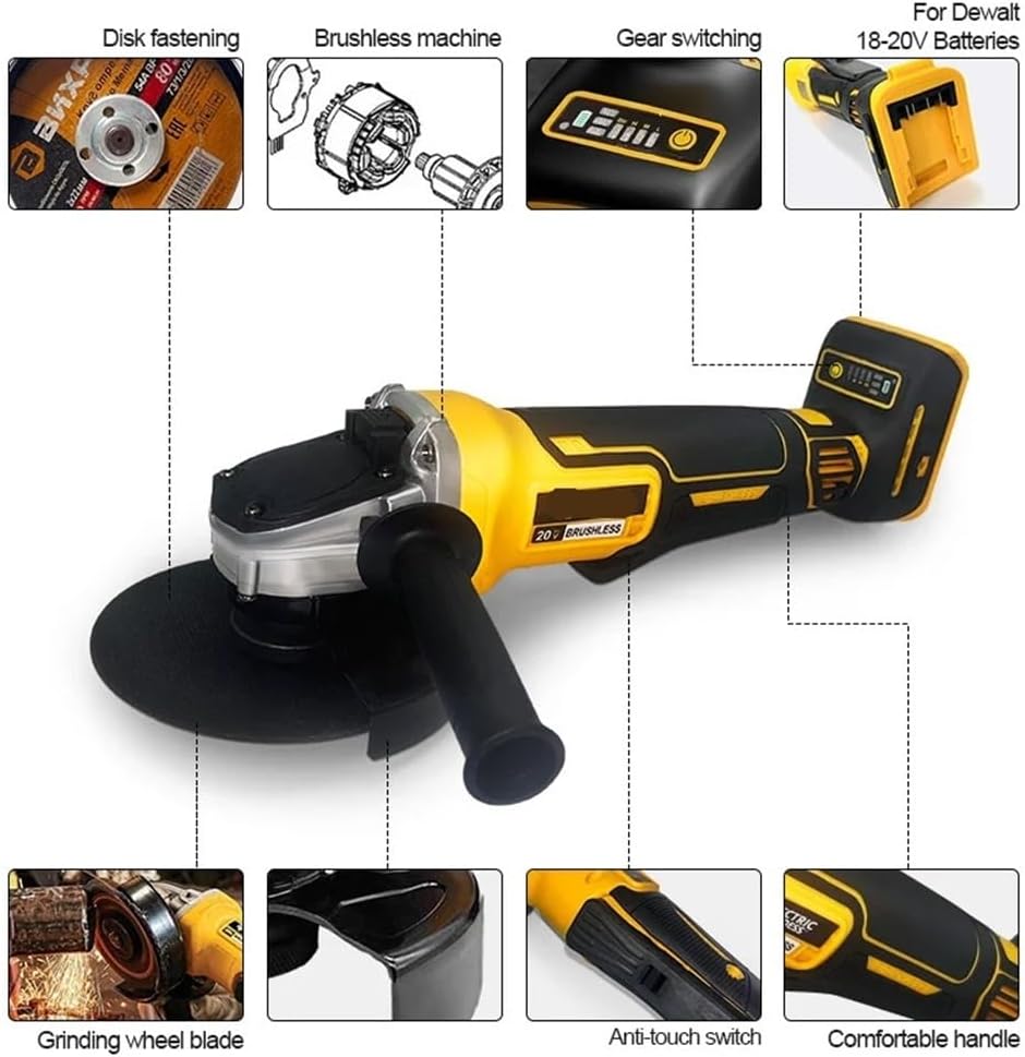 Electric Goddess 100/125MM Brushless Motor Electric Angle Grinder Metal/Wood Cutting Power Tool For 20V Battery Pin(100mm-No Battery)