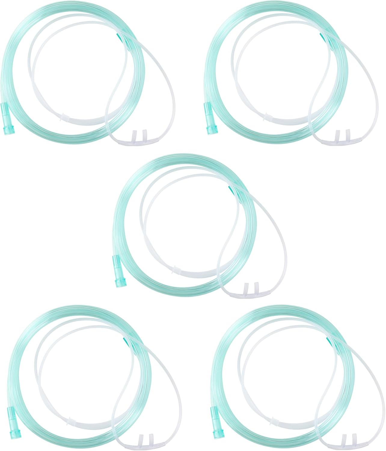 Pediatric Nasal Oxygen Cannula 7Ft (2.1m) Standart Connector Tip Latex Free, Soft Tubing, Crush-Resist Pediatric Cannula Light Green (25)