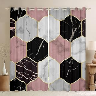 Erosebridal Honeycomb Window Curtains Hexagon Geometry Window Treatment for Kids Boys Teens, Monochrome Black and White Curtains Chic Creative Home Bedroom Decor 84