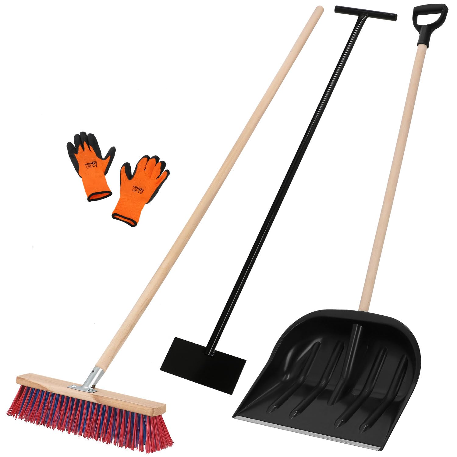 KOTARBAU® Juego de pala de nieve con mango de madera, 137 cm, con mango de 43 cm, raspador de hielo de 119 x 20 cm + guantes, pala de nieve, pala de nieve, mango de madera para quitar la nieve