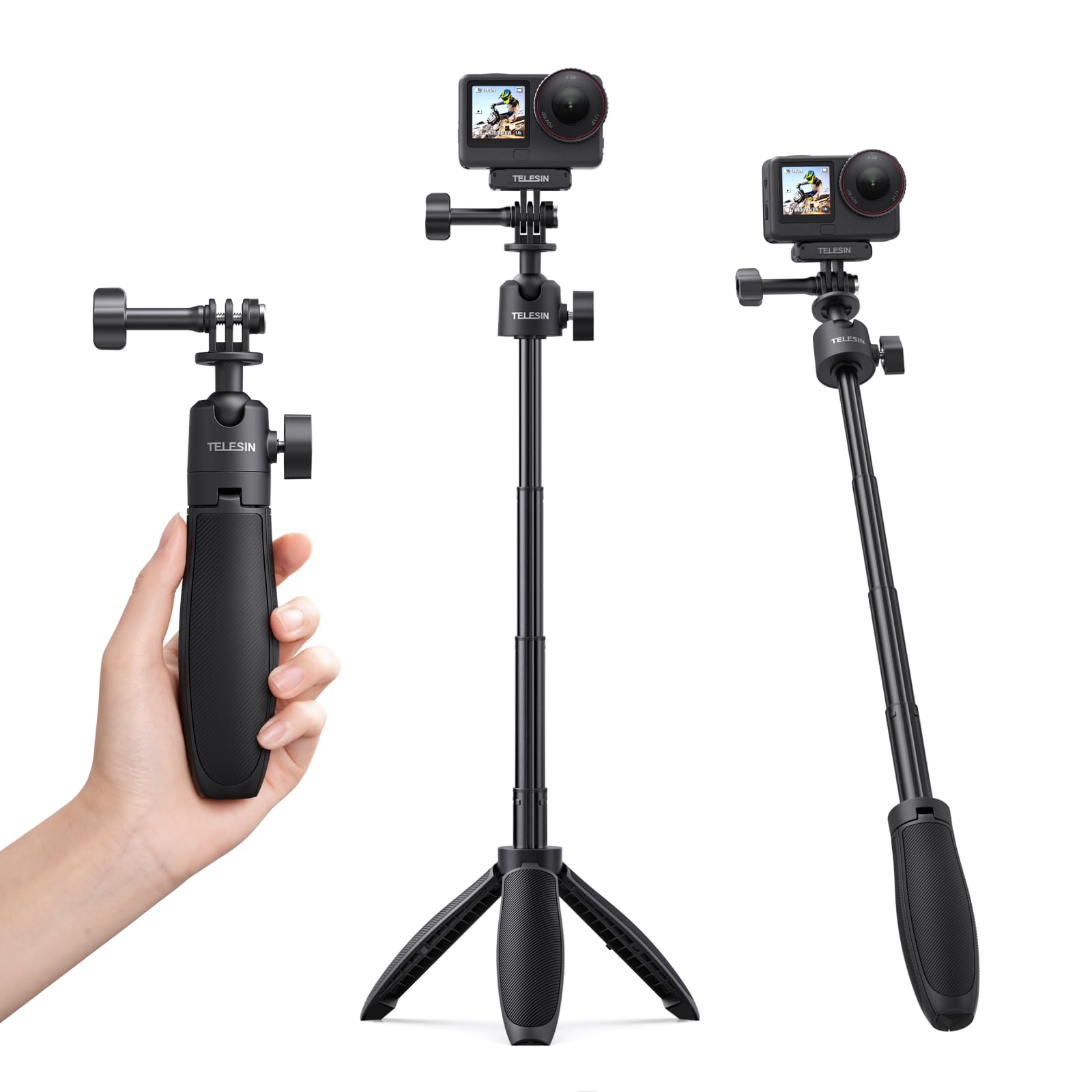 TELESIN 46CM Mini Perche Selfie Trépied pour DJI Osmo Nano Action 6/5 Pro/4, GoPro Hero 13/12, Insta360 X5 X4 Ace Pro – Monopode Réglable 360°, Poignée Extensible Vlog, Base Magnétique Stable