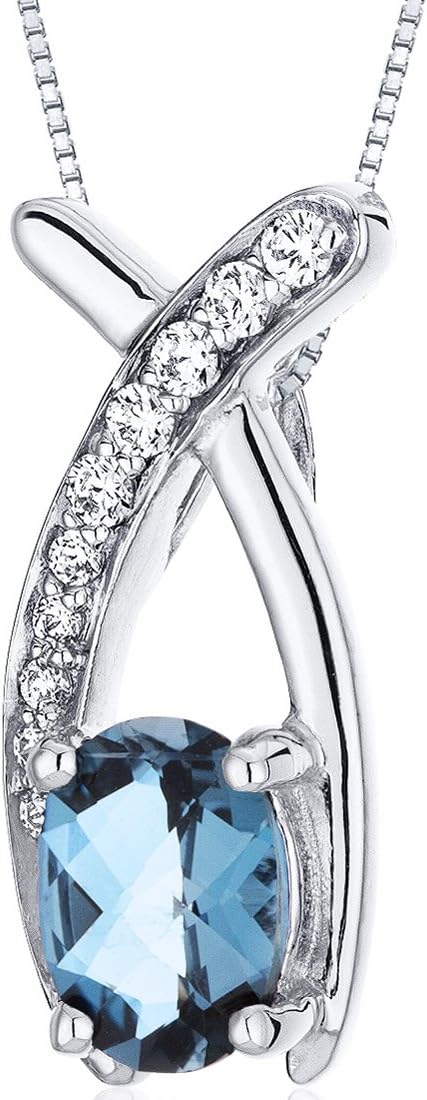 PEORA London Blue Topaz Open Infinity Pendant Necklace for Women 925 Sterling Silver, Natural Gemstone Birthstone Solitaire, 0.75 Carat, Oval Shape, 7x5mm with 18 inch Chain