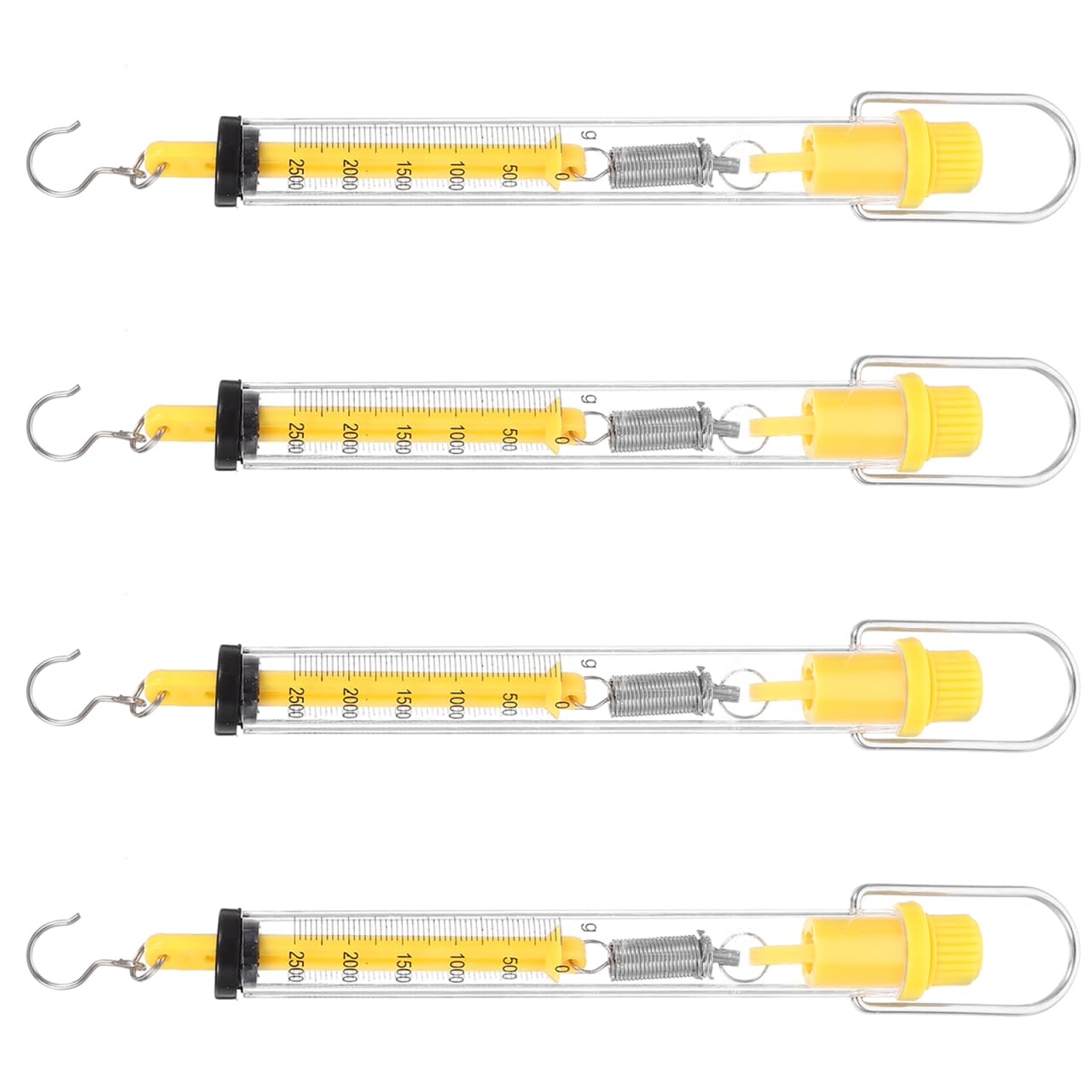 Báscula de resorte de plástico, 2,5 kg, portátil, para colgar, Newton, medidor de fuerza, con gancho para profesores, estudiantes, laboratorios, 4 unidades
