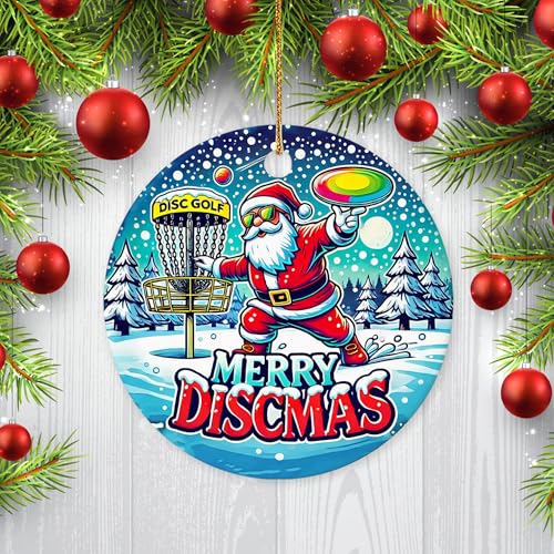 Decorlion 2024 Christmas Ornament - Merry Discmas Funny Santa Playing Disc Golf Ceramic Ornament, Disc Golf Tree Decoration, Gift for Disc Golfers, Disc Golf Lovers
