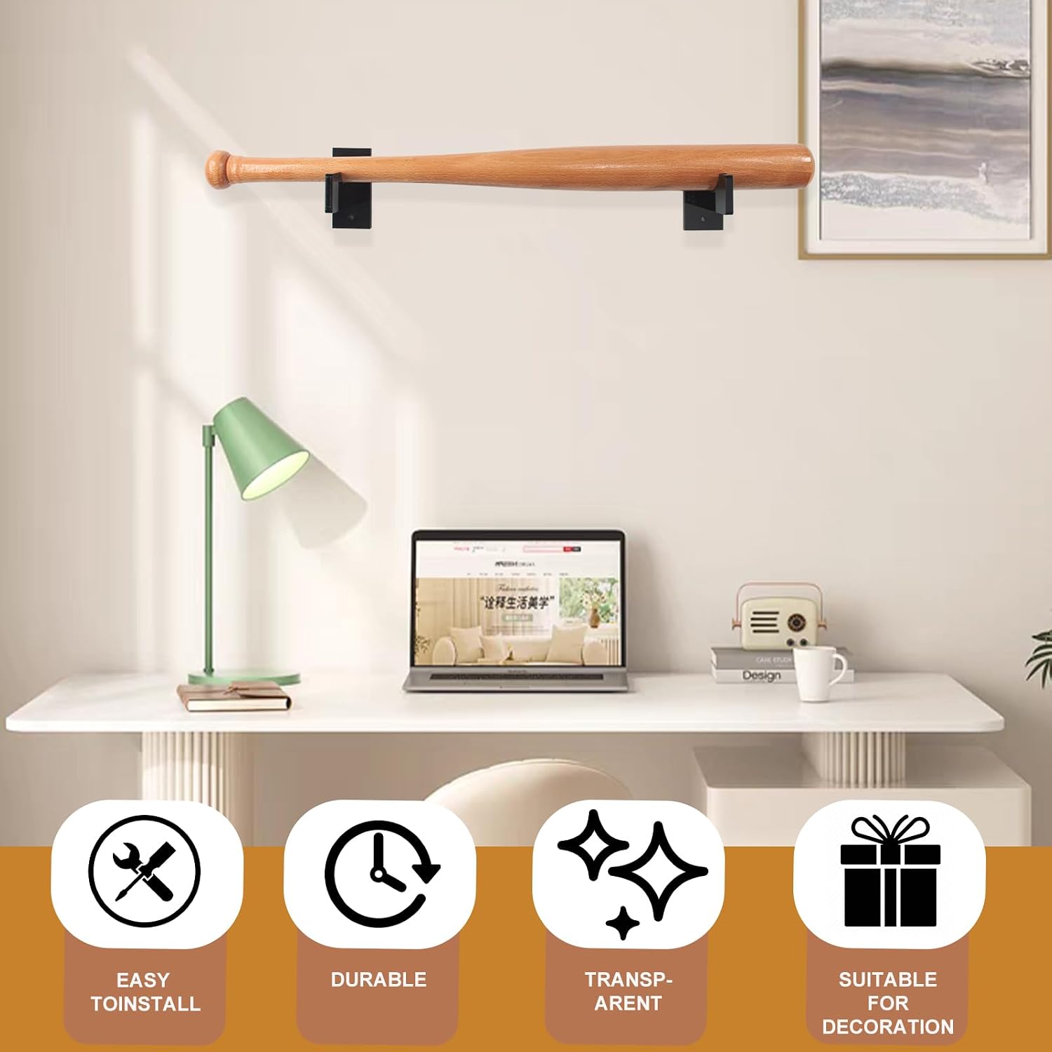 Baseball Bat Display Wall Mount, Acrylic Black Baseball Bat Display Box, Wall Mounted Bat Stand Suitable for Commemorative Plaques and Collectibles