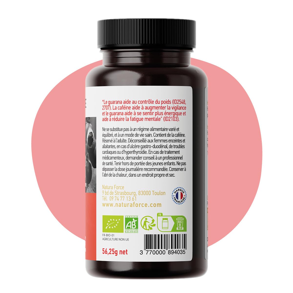 Guarana Pur et Biologique en Gélules Végétales - Stimulant et Énergisant - Titré en Guaranine - Analysé et Conditionné en France - 3 x 150 Gélules