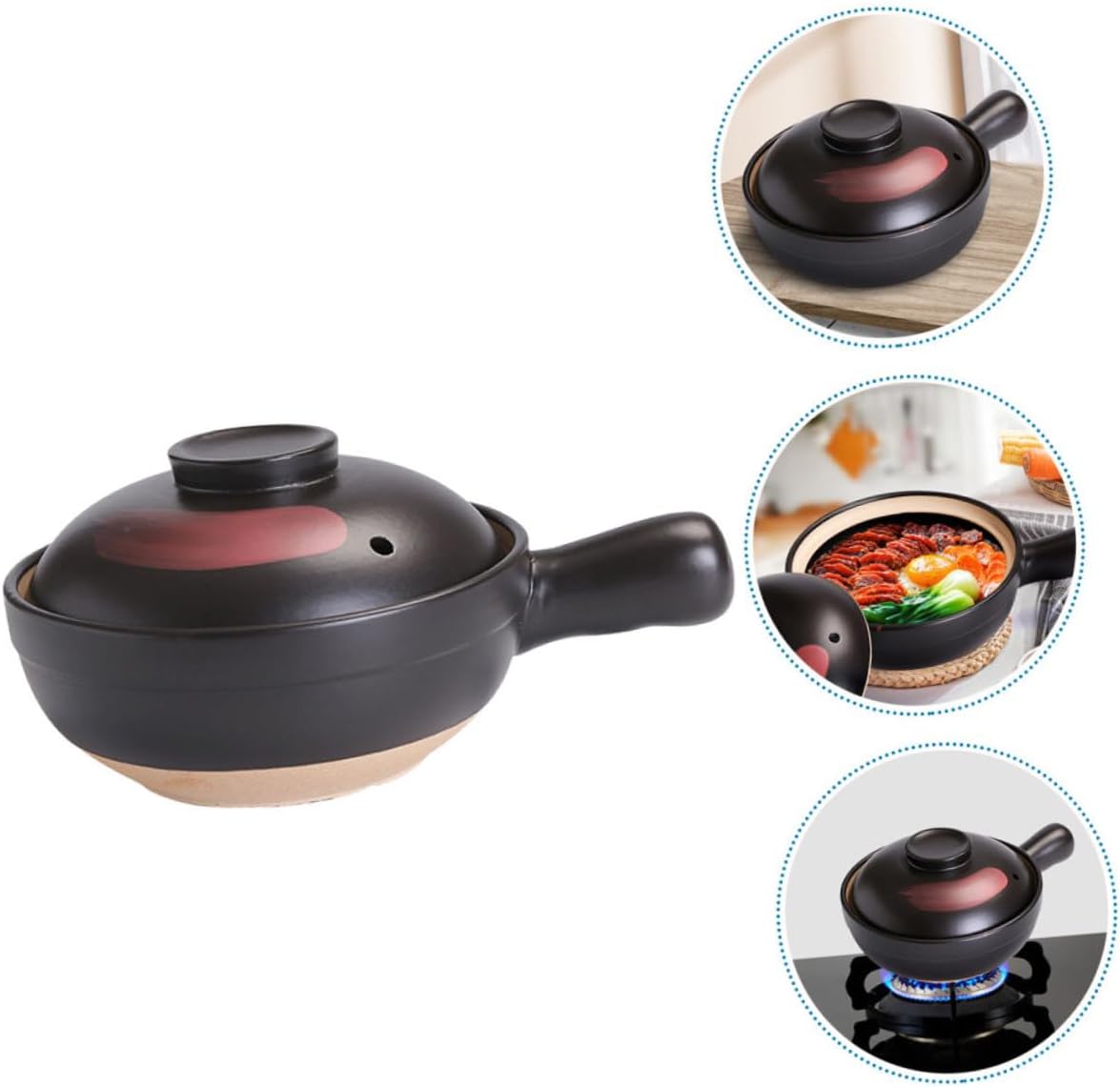 GLEAVI Clay Soup Pot Pottery Clay Casserole Multi-functional Home Stew Pot Lids