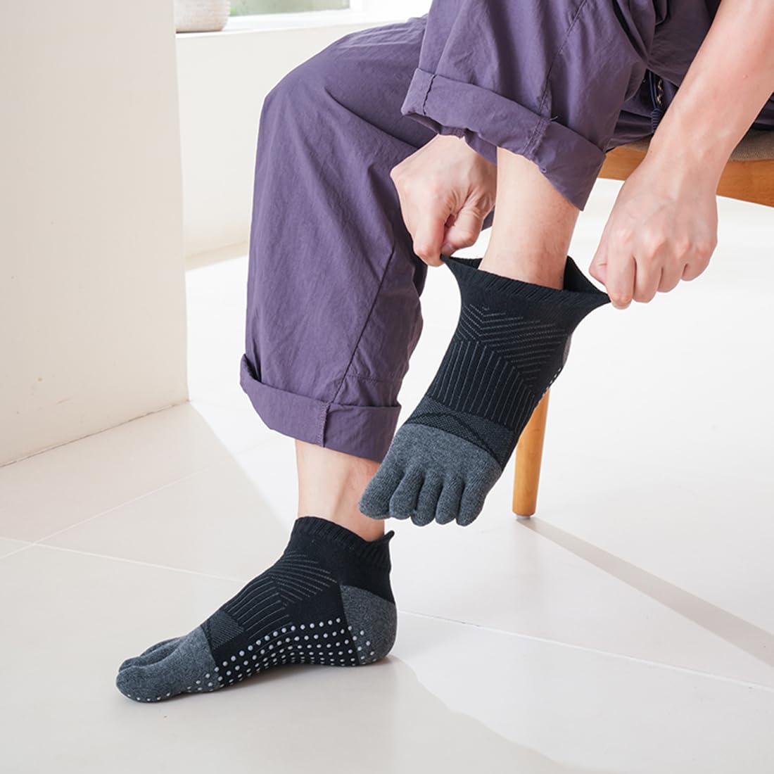Lot de 5 paires de chaussettes antidérapantes pour homme - Pour pilates, yoga, football, basket-ball