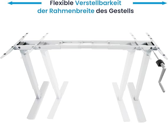 Desktopia Budget Height-Adjustable Desk, Crank Adjustable Table Frame, Width Adjustable for All Standard Table Tops (White, Without Table Top)