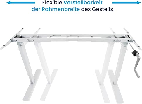 Desktopia Budget Height-Adjustable Desk, Crank Adjustable Table Frame, Width Adjustable for All Standard Table Tops (White, Without Table Top)