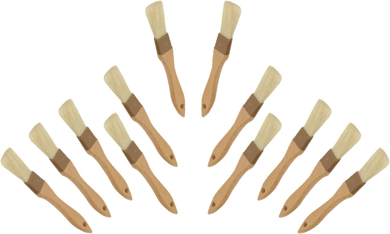 Wooden Brushes for Baking, Boar Bristles 1-Inch and 1 1/2 -Inch, Bakeware (12)
