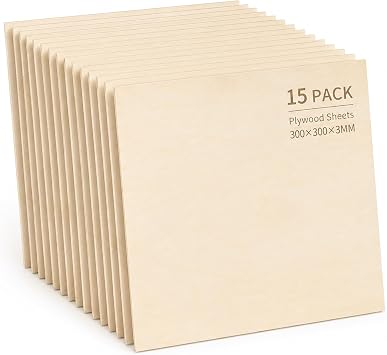 15PCS Plywood Sheets, 300 x 300 x 3mm Basswood Sheets, Unfinished Wood Boards for DIY Crafts, Painting, Modelling, Fretwork Engraved, Home Decor