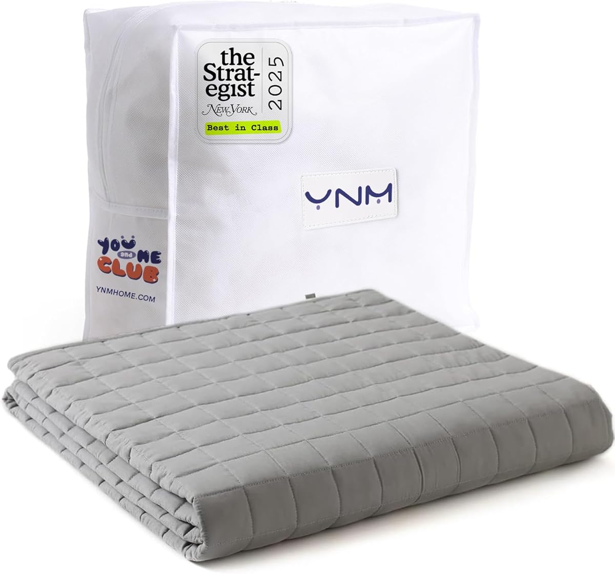 YnM 15lbs Weighted Blanket for Adults, Cotton Heavy Bed Throw Blanket with Cooling Glass Beads for All Season Use, Ideal for ~140lbs (48x72 Inches, Twin/Full, Light Grey)