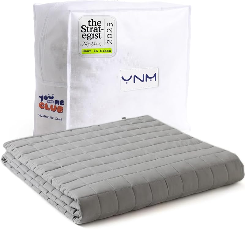 YnM 25lbs Weighted Blanket for Adults, Cotton Heavy Bed Throw Blanket with Cooling Glass Beads for All Season Use, Ideal for One Person of 240lbs (60x80 Inches, Queen Bed, Light Grey)