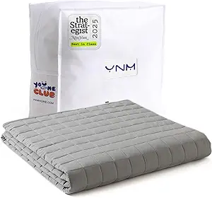 YnM 15lbs Weighted Blanket for Adults, Cotton Heavy Bed Throw Blanket with Cooling Glass Beads for All Season Use, Ideal for ~140lbs (48x72 Inches, Twin/Full, Light Grey)