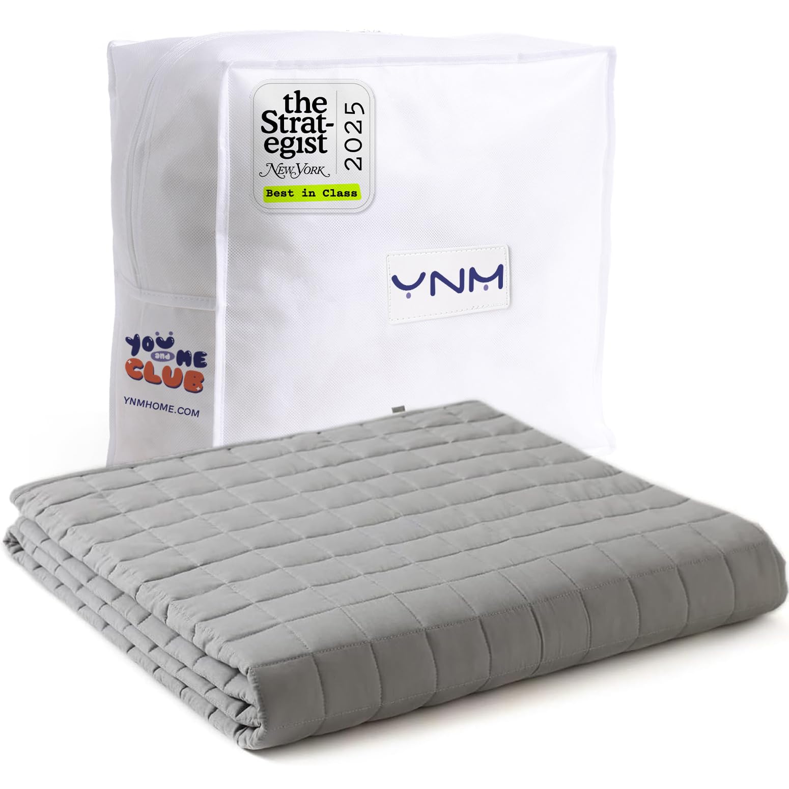 YnM 25lbs Weighted Blanket for Adults, Cotton Heavy Bed Throw Blanket with Cooling Glass Beads for All Season Use, Ideal for One Person of 240lbs (60x80 Inches, Queen Bed, Light Grey)