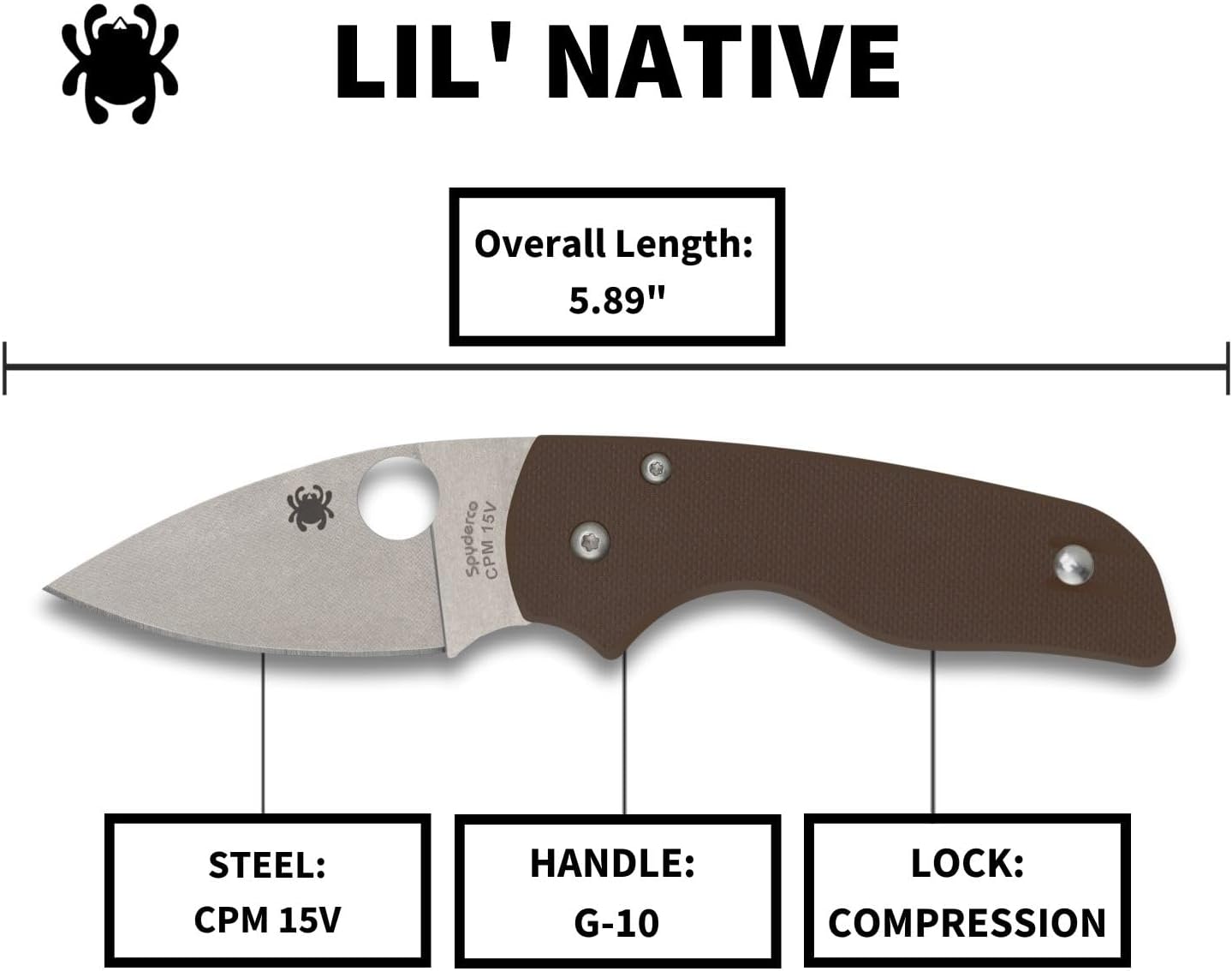 Spyderco Lil'Native Folding Pocket Knife - Sprint Run CPM 15V Steel Blade with G-10 Handle - Brown, PlainEdge - C230GPBN15V