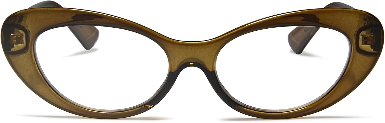 2SeeLife Oversized Cat Eye Reading Glasses for Women – Medium-Large Fit, Sturdy Frame, Spring Hinges, Premium Cateye Readers, Green Olive, +3.00