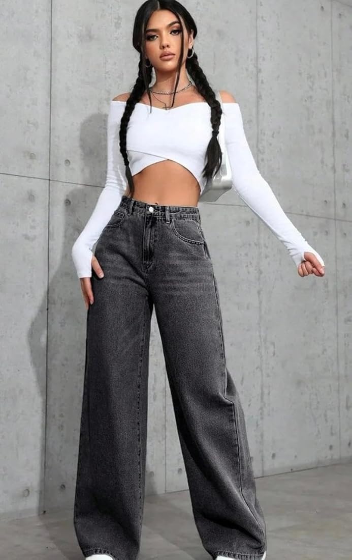 Buy NexaCart Wide Leg Flared Loose Fit Jeans for Women (in