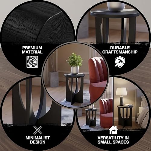 Miniatura 5 de Stupa Mesa auxiliar de madera maciza, mesa auxiliar redonda de 22 pulgadas de alto para sala de estar o dormitorio, mesa decorativa hecha a mano en