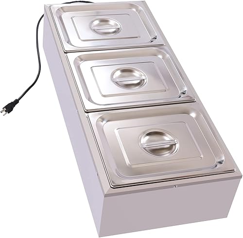 Miniatura 8 de Calentador de alimentos para mesa de vapor comercial de 3 bandejas, calentador de vapor eléctrico profesional de acero inoxidable para catering y